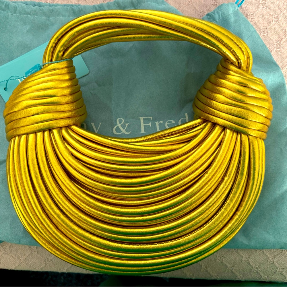 NWT Tiffany & Fred String Leather Gold Bag